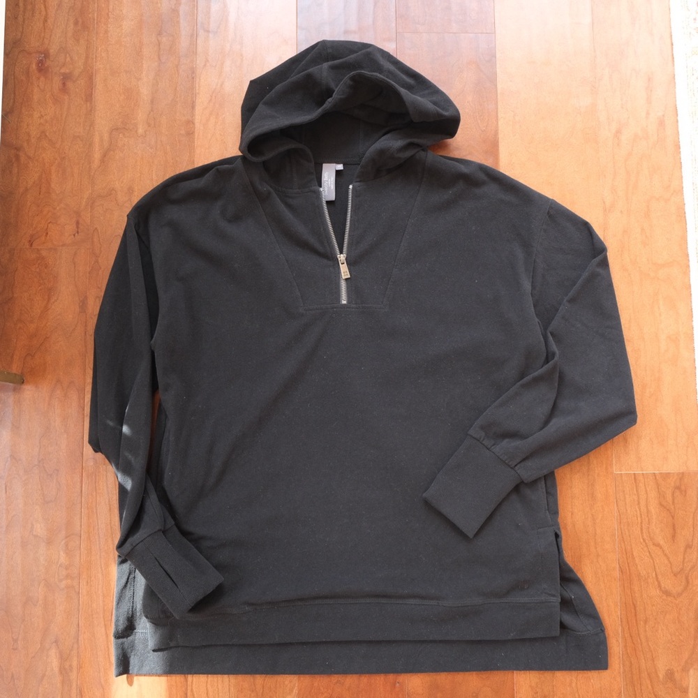 Sweaty Betty Enlighten Luxe Fleece Quarter-Zip Pullover Hoodie Black, Size M